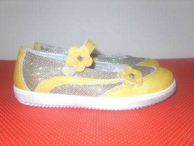 Pantofi copii fete LM, cod 6P143, seria FLEUR, galben, piele naturala